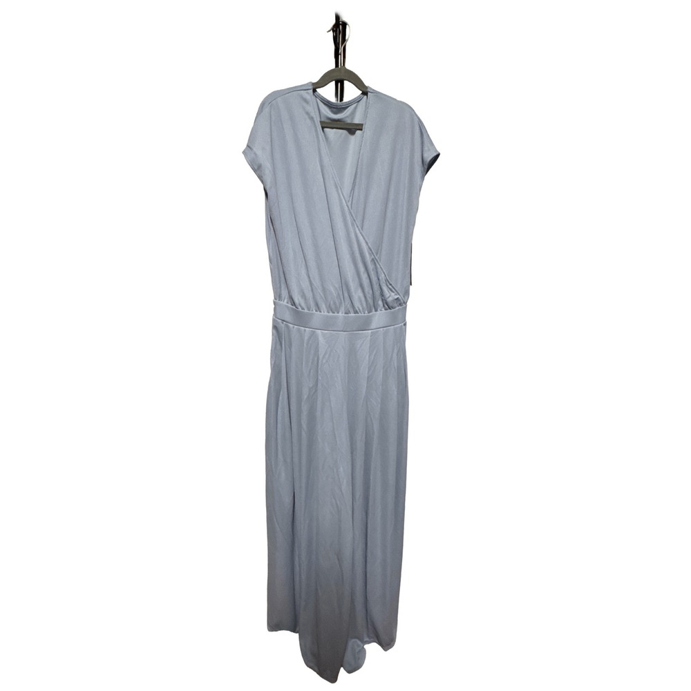 Halara Light Blue Wide Leg Romper Tall Faux Wrap V Neck Size Medium Casual Chic - Picture 3 of 8